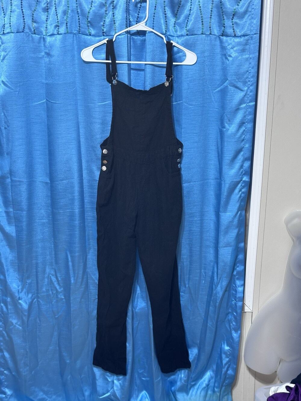 Love Tree Linen Blend Black Overalls SZ S Casual Comfort Beach Resort